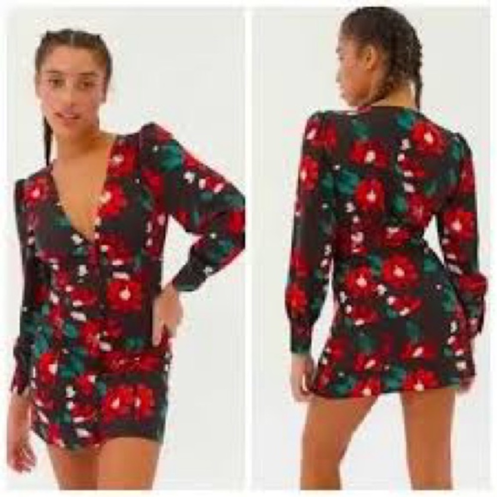 Urban Outfitters Brown Floral Top with Green and Red Accents